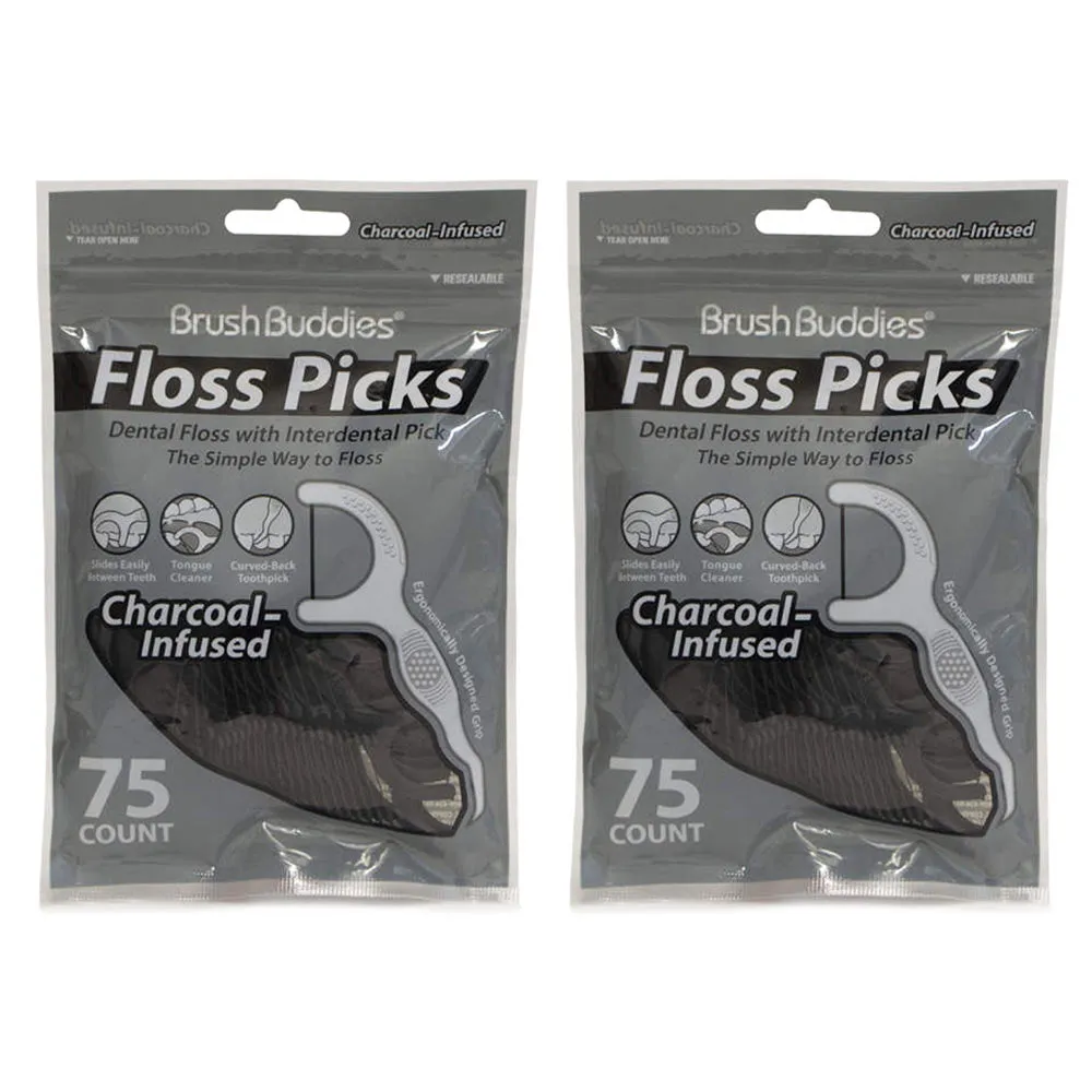 150 Ct Dental Floss Picks Tongue Cleaner Tooth Picks Oral Care Charcoal Infused