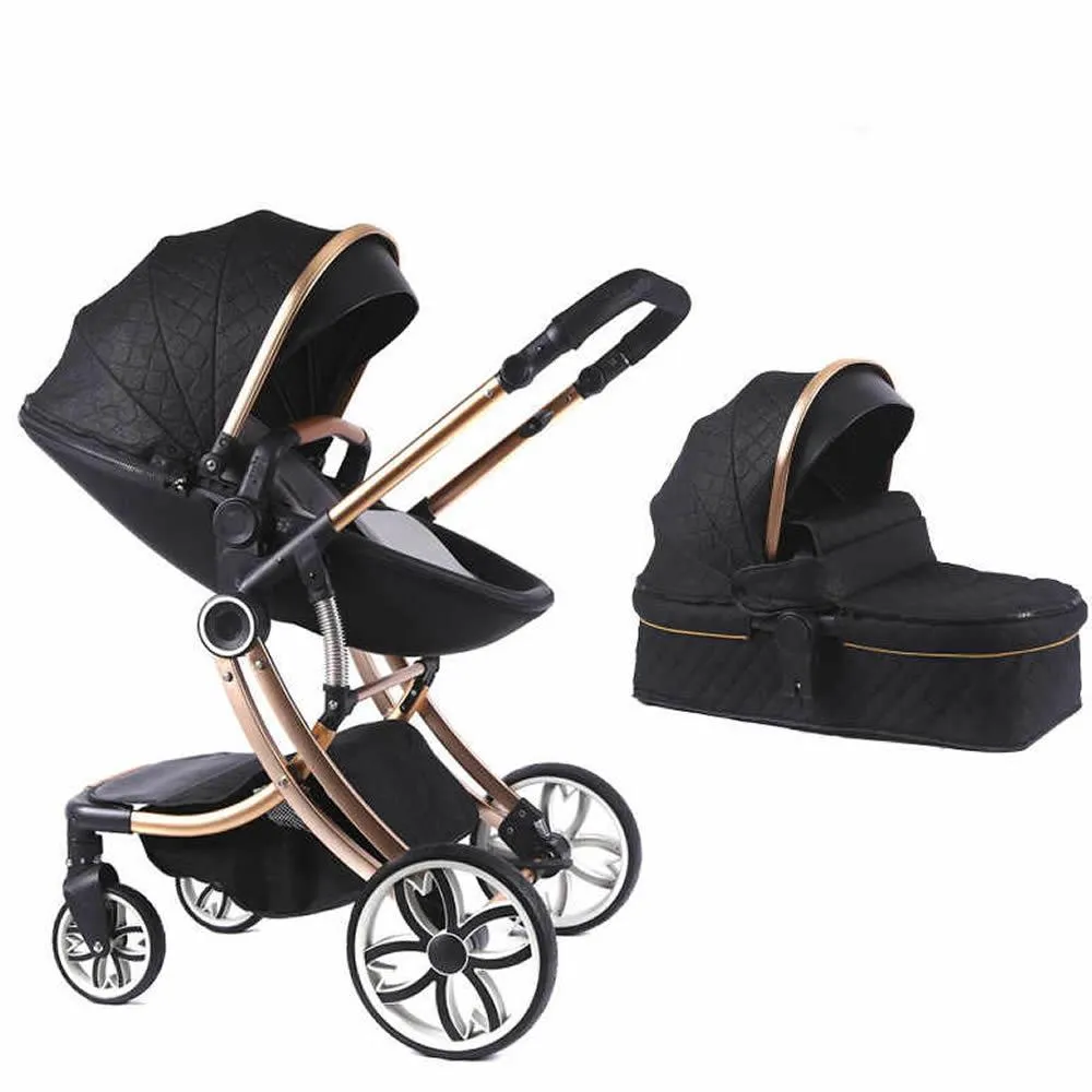 2 in 1 Luxury Pram Baby Stroller (Black ) - BB-24