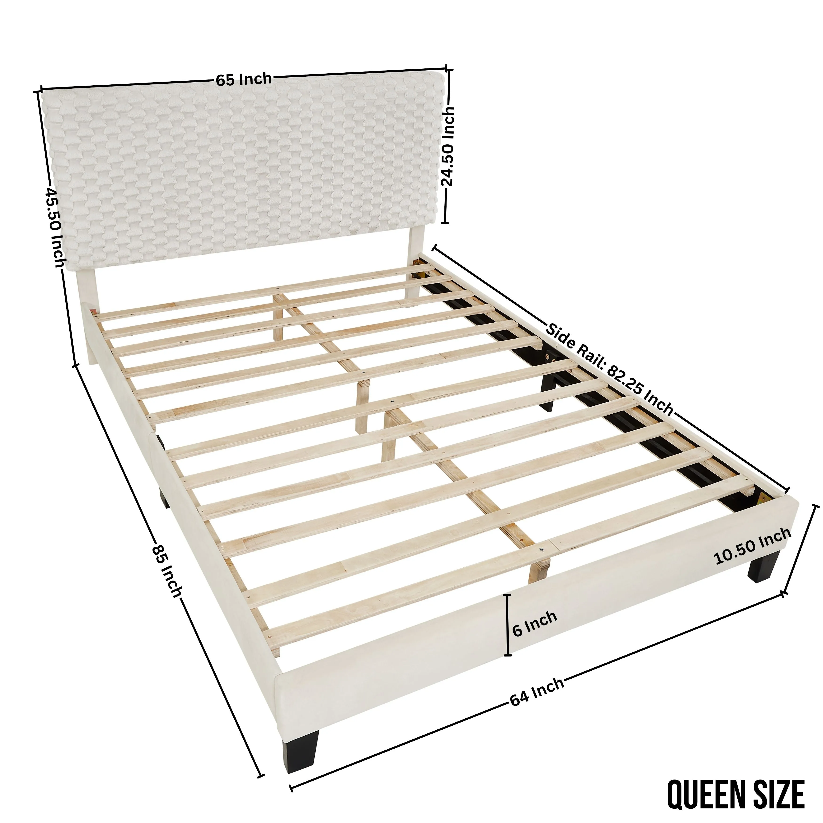 3D Plush Upholstered Platform Bed, White Dove, Queen Size - Luxurious Cloud-Like Comfort
