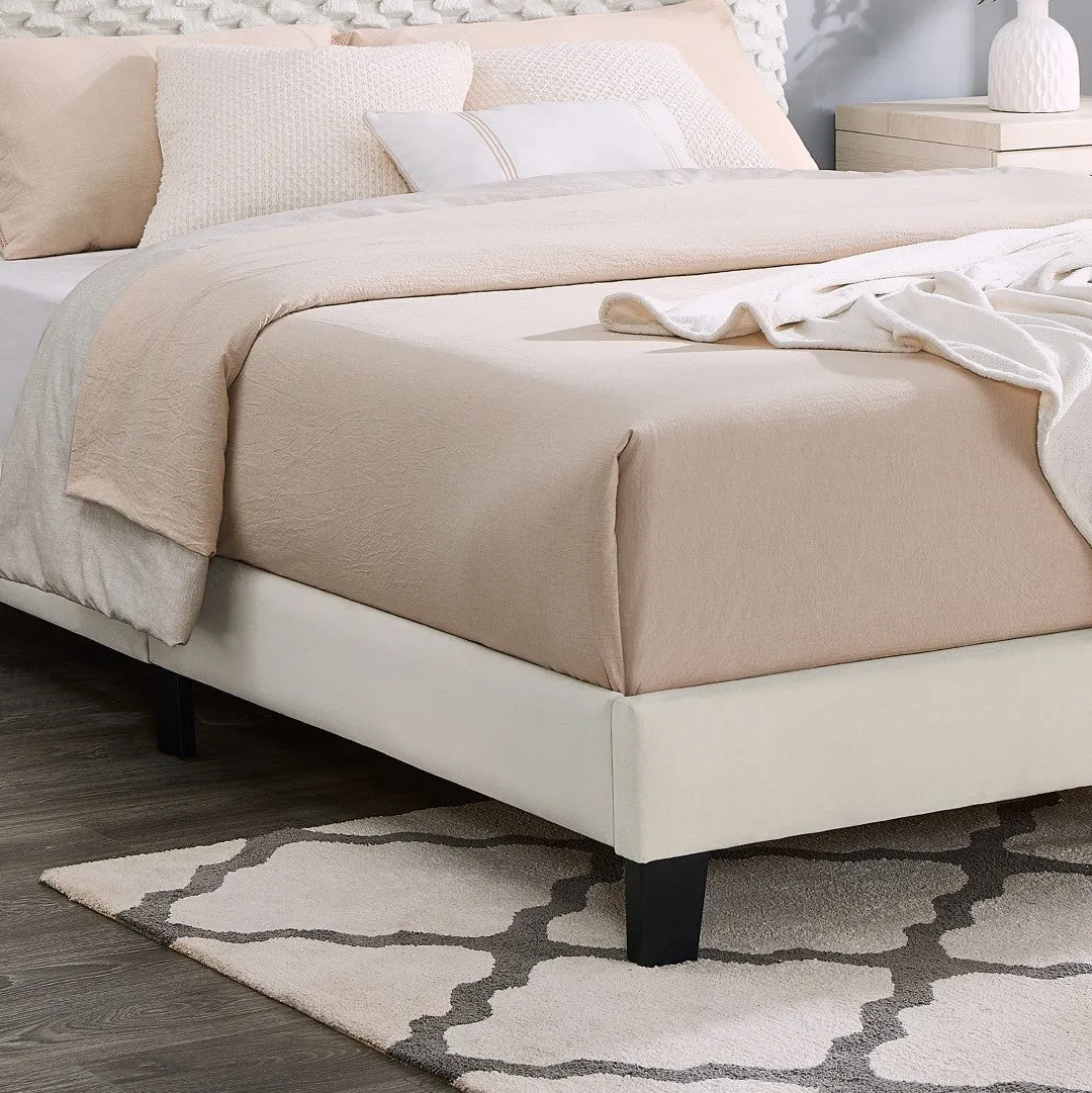 3D Plush Upholstered Platform Bed, White Dove, Queen Size - Luxurious Cloud-Like Comfort