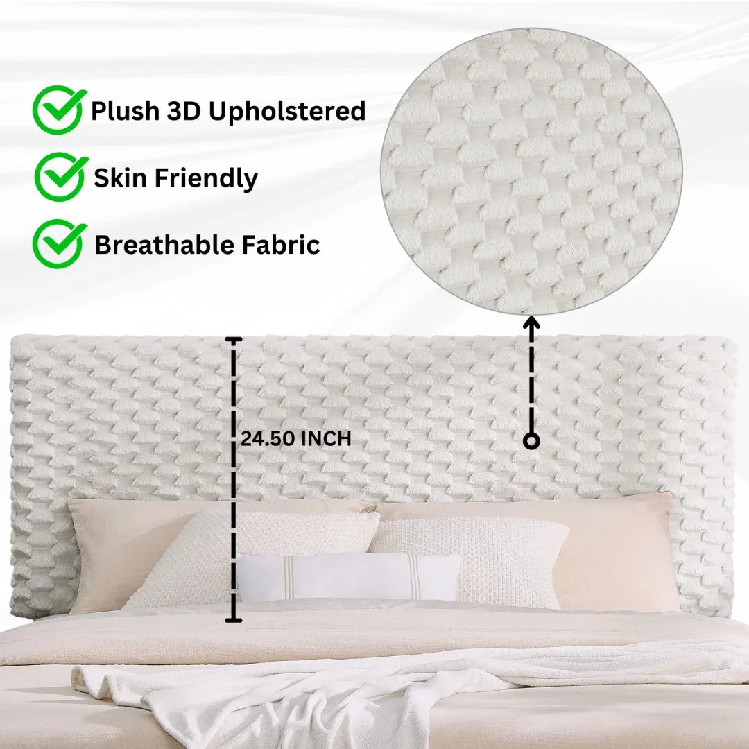 3D Plush Upholstered Platform Bed, White Dove, Queen Size - Luxurious Cloud-Like Comfort