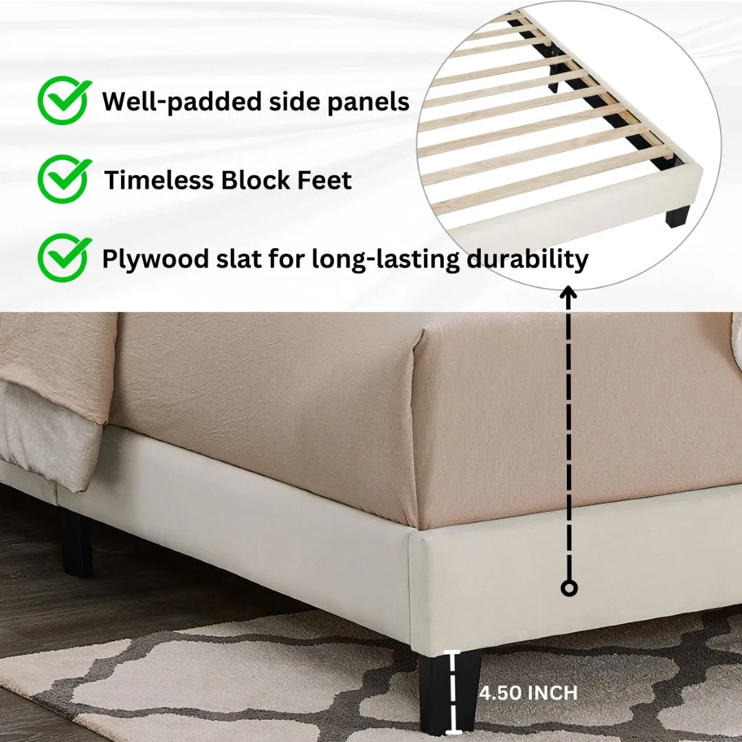 3D Plush Upholstered Platform Bed, White Dove, Queen Size - Luxurious Cloud-Like Comfort