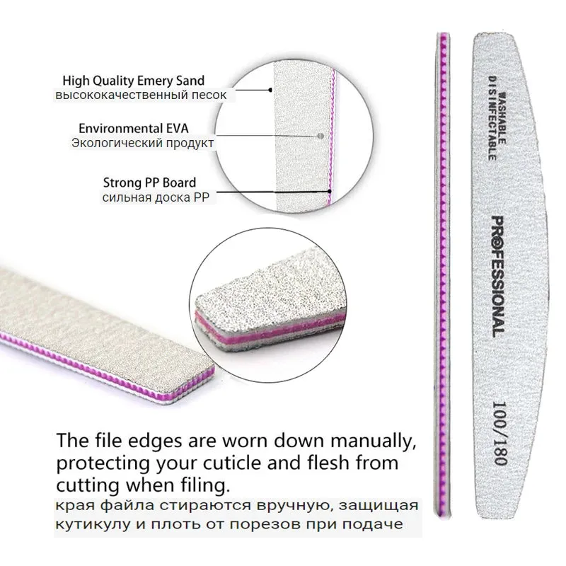 5/10 Pcs/Lot Professional Nail Files For Manicure 80 100 180 Grey Boat Nail Polish File Emery Board Strong Sandpaper Nails File