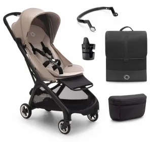 Bugaboo Butterfly Complete Compact Stroller   Essentials Bundle - Black / Desert Taupe