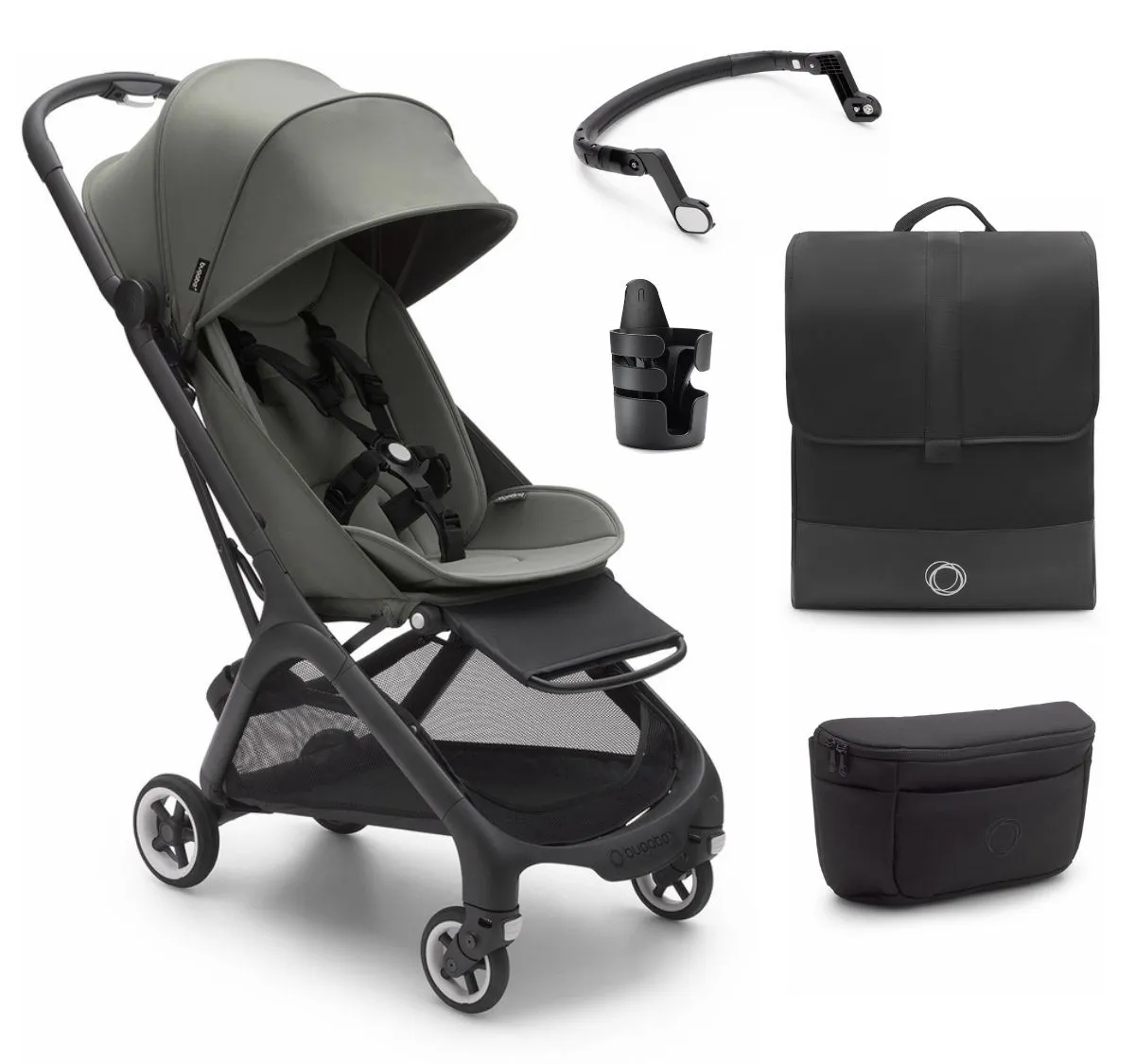 Bugaboo Butterfly Complete Compact Stroller   Essentials Bundle - Black / Forest Green
