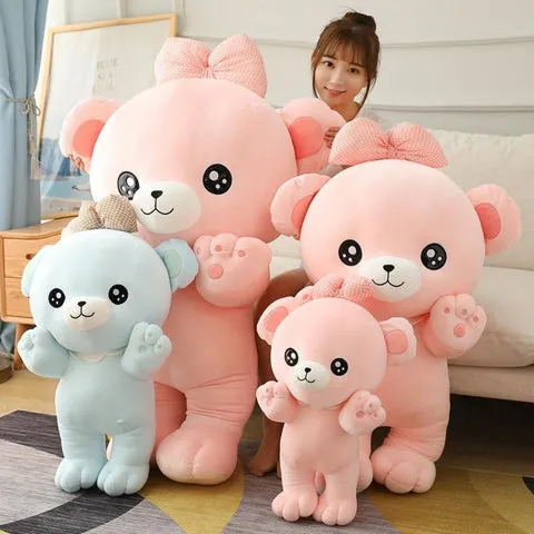 Cute & Cuddly Teddy Bear Stuffed Animals Ribbon Pillow Kawaii Plushies Collection