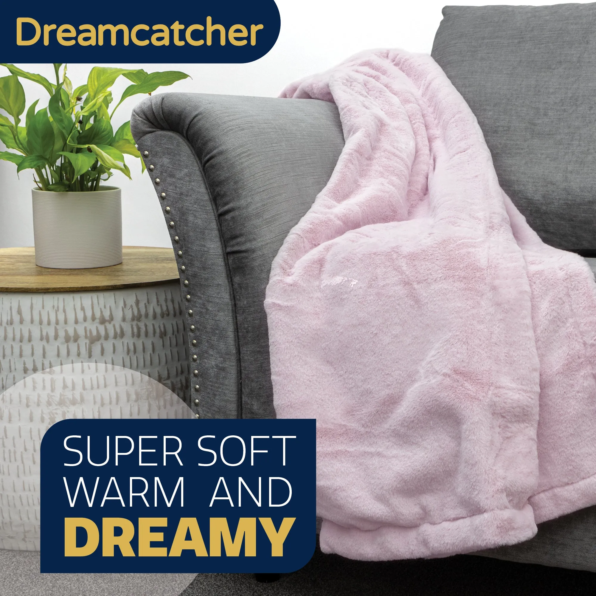 Dreamcatcher Faux Fur Throw Blanket 160 x 130 cm Soft Fleece Blanket - Pink