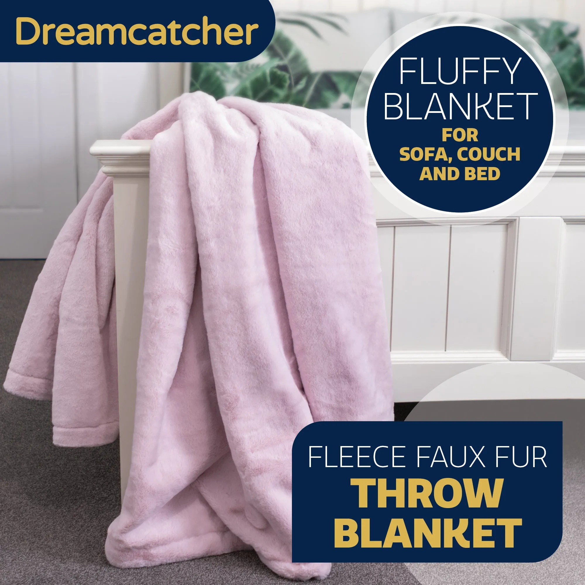 Dreamcatcher Faux Fur Throw Blanket 160 x 130 cm Soft Fleece Blanket - Pink