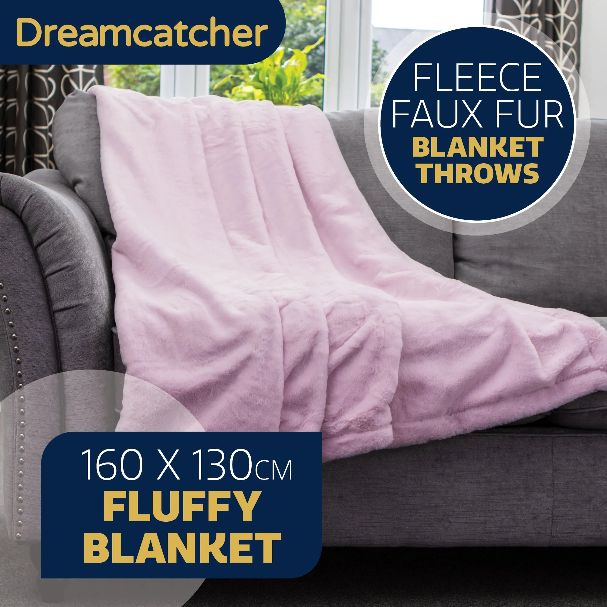 Dreamcatcher Faux Fur Throw Blanket 160 x 130 cm Soft Fleece Blanket - Pink