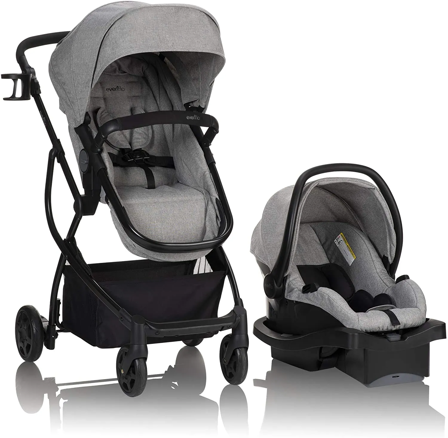 evenflo Omni Plus Modular Stroller Travel System With LiteMax Rear-Facing Infant Car Seat, Heather Grey, 53312353C