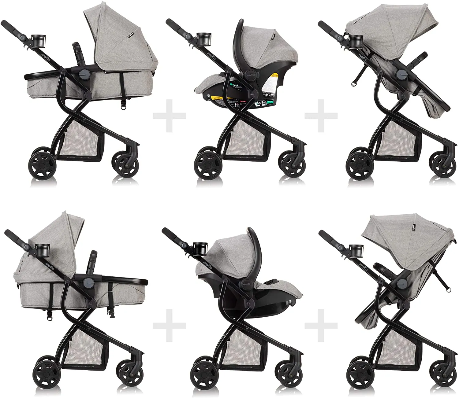 evenflo Omni Plus Modular Stroller Travel System With LiteMax Rear-Facing Infant Car Seat, Heather Grey, 53312353C