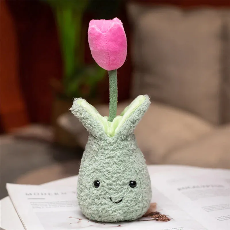 Friendly Kawaii Cuddly Tulip Flower Pot Stuffed Toy Plushie Collection