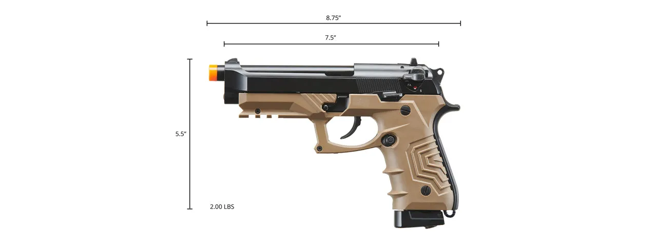 HFC Metal M92 Full-Automatic Co2 Gas Blowback Airsoft Pistol (Color: Black & Dark Earth)