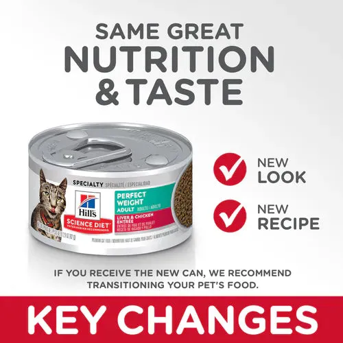 Hill's Science Diet Adult Perfect Weight Canned Cat Food, Liver & Chicken Entrée (2.9 oz x 24 cans)