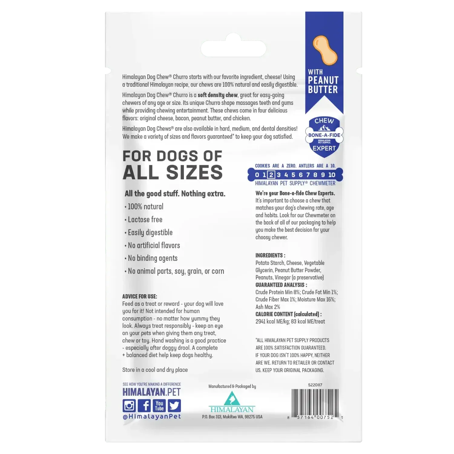 Himalayan Dog Chew Churro Peanut Butter Dog Treat