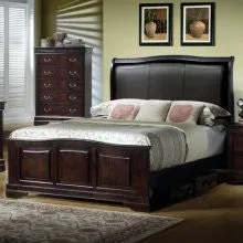 Monarch Specialties Inc. Queen Padded Headboard Bed in Dark Walnut