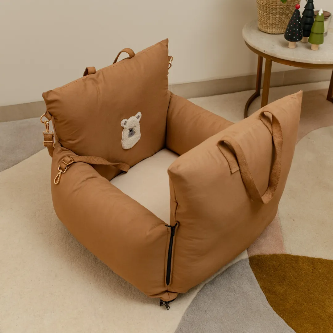OAK BOHO Holiday Travel Bed for Small Dogs : Brown Cotton Bear Applique