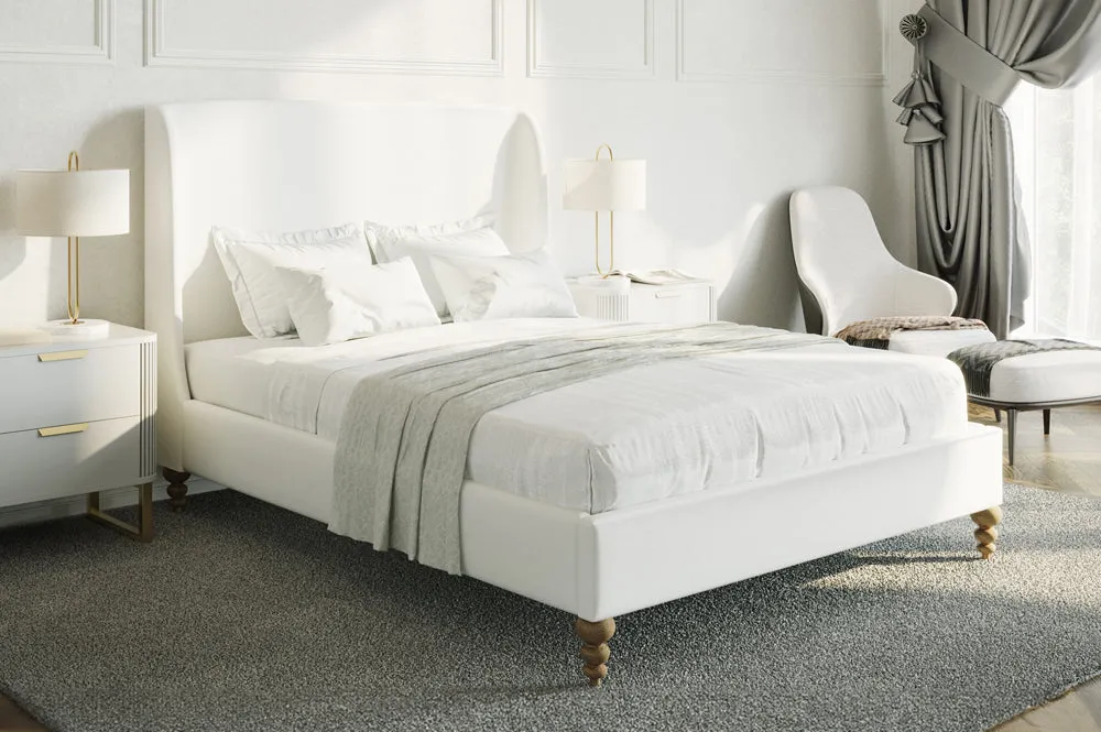Off White Fabric Platform Bed- Double, Queen or King - Model #2196