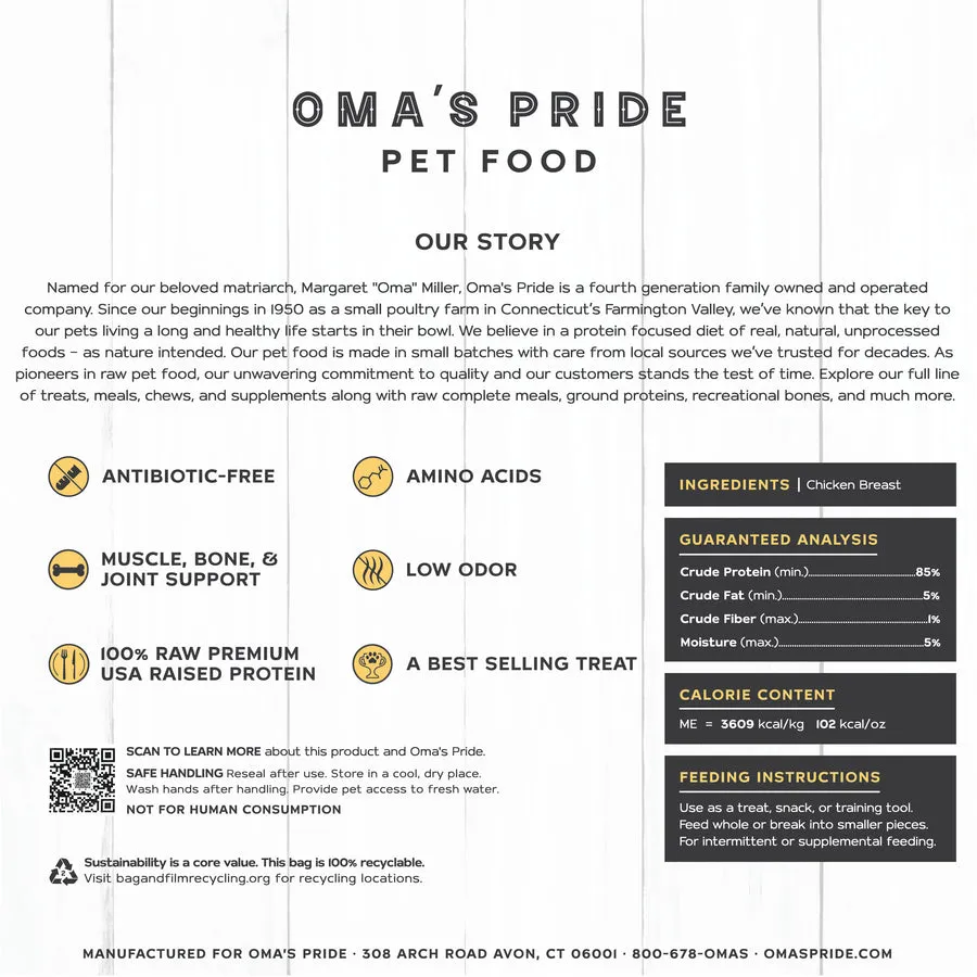 Oma's Pride Freeze-Dried Chicken Breast Chunks for Dogs and Cats