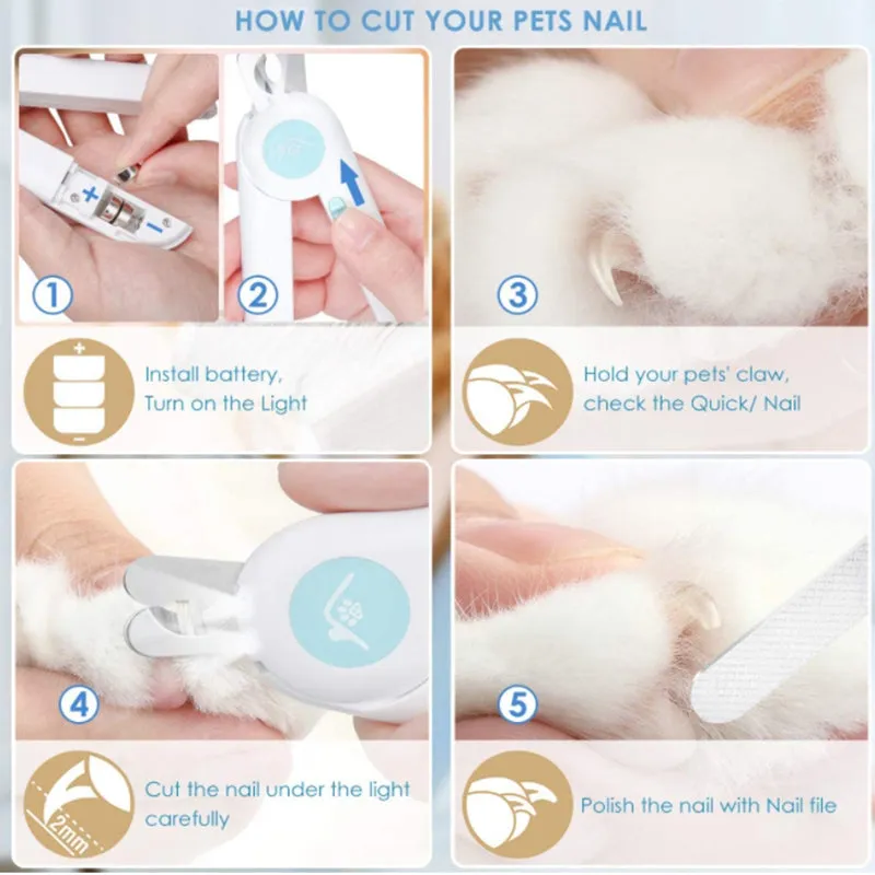 Pipers Cat Dog Nail Clippers Trimmer Pet Nail Clippers LED Light Avoid Over-Cutting Hidden Nail File Razor Sharp Blade