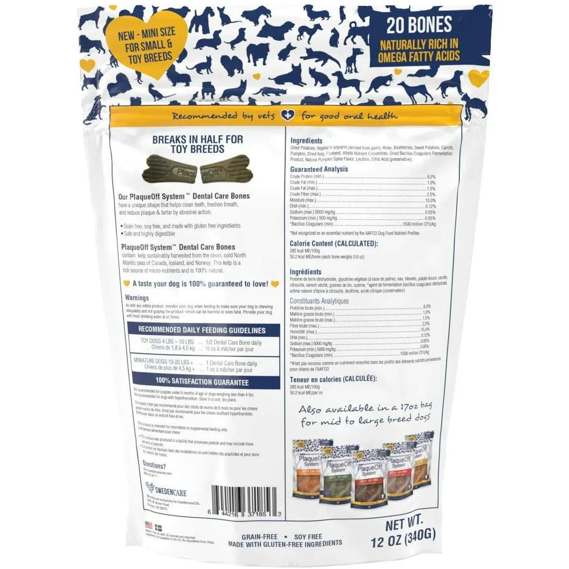 Plaque Off System Dental Vegetable & Blueberry Bones Mini