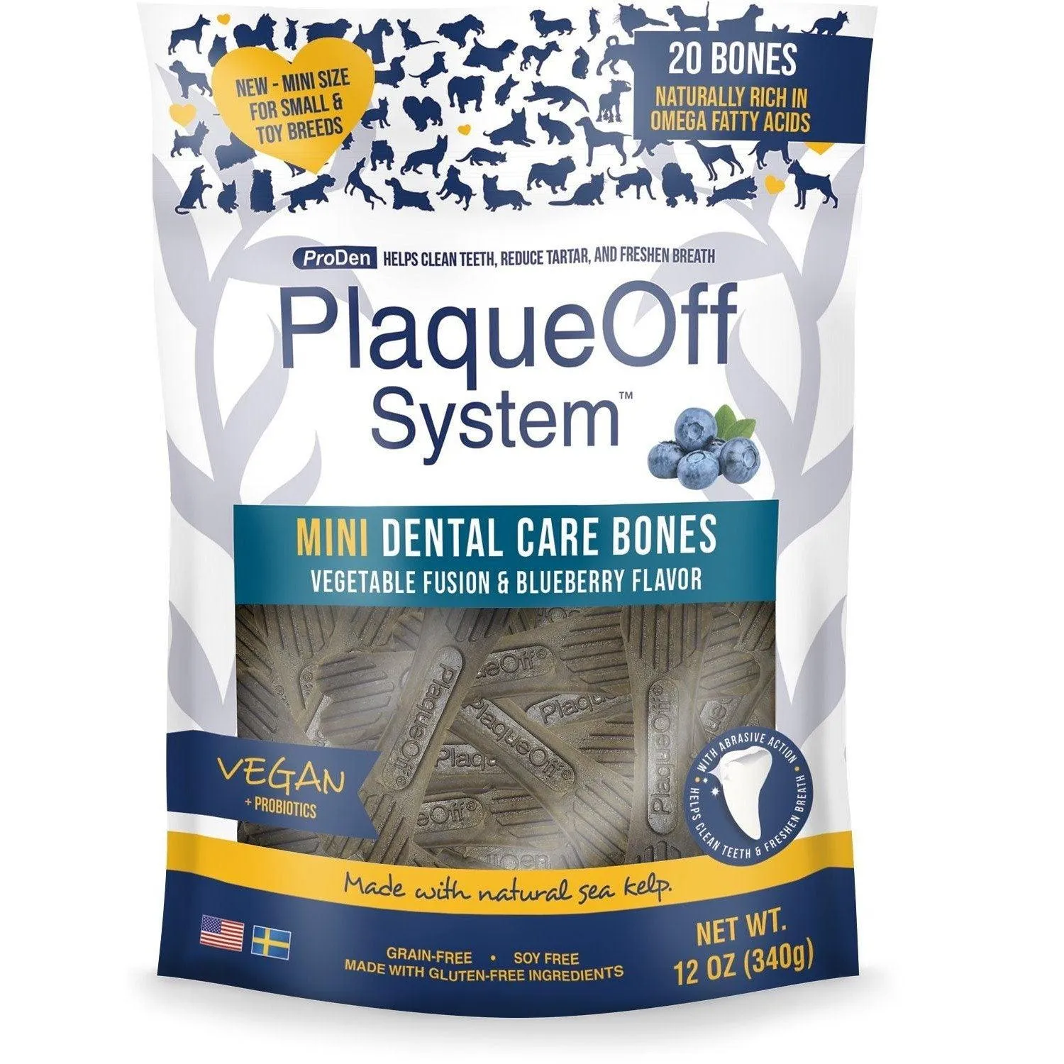 Plaque Off System Dental Vegetable & Blueberry Bones Mini