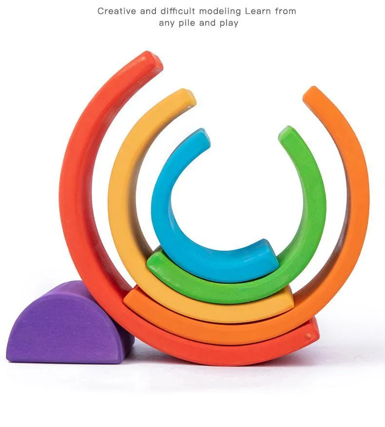 Prism Play Limewood Rainbow Wooden Stacker - 6 Pcs
