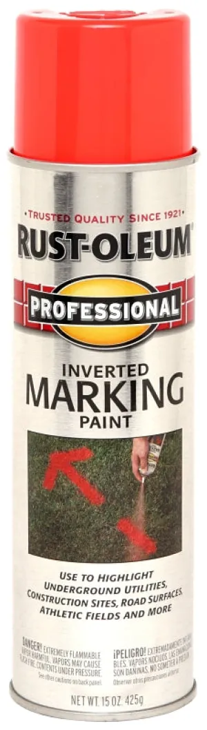 Rust-Oleum 2558838 Inverted Marking Spray Paint, Flat/Semi-Gloss, Fluorescent Red/Orange, 15 oz, Can :CAN: QUANTITY: 1