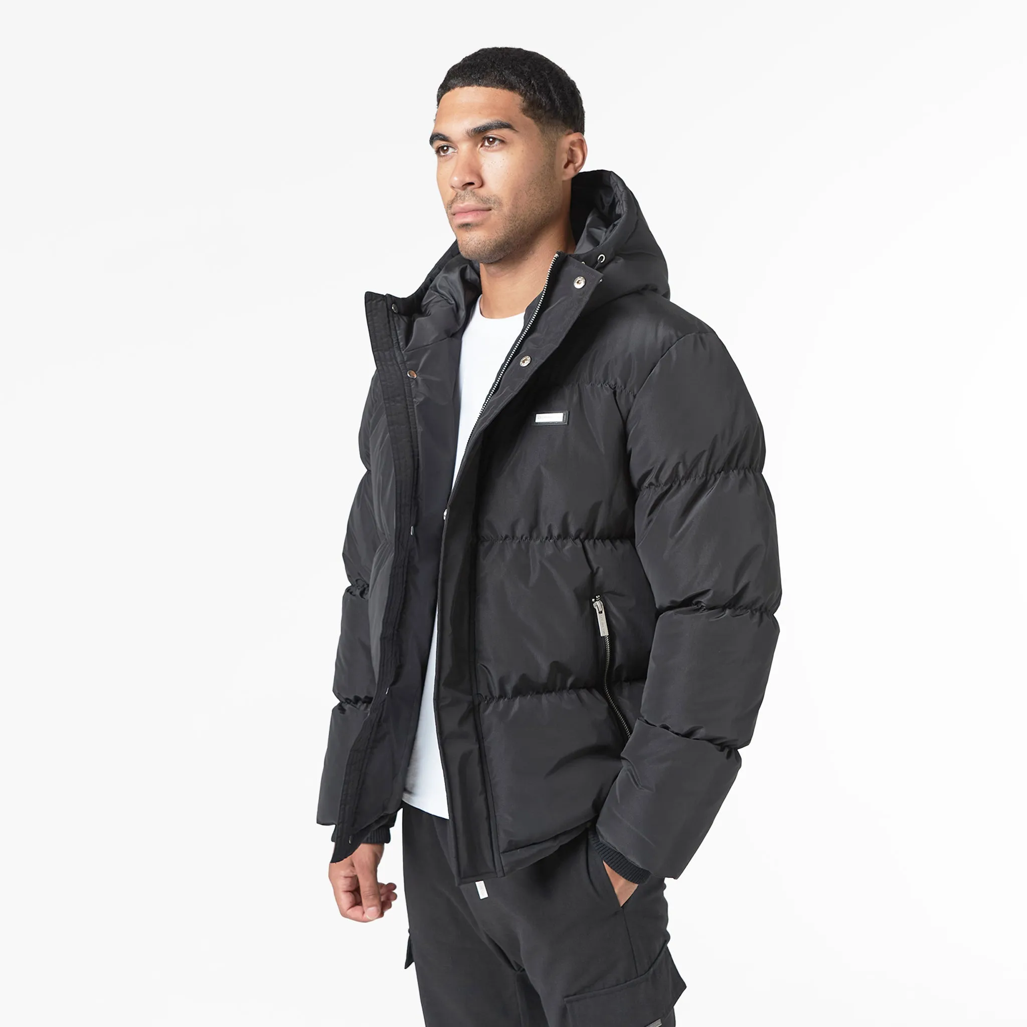 Smart Crinkle Nylon Puffer Jacket | Black
