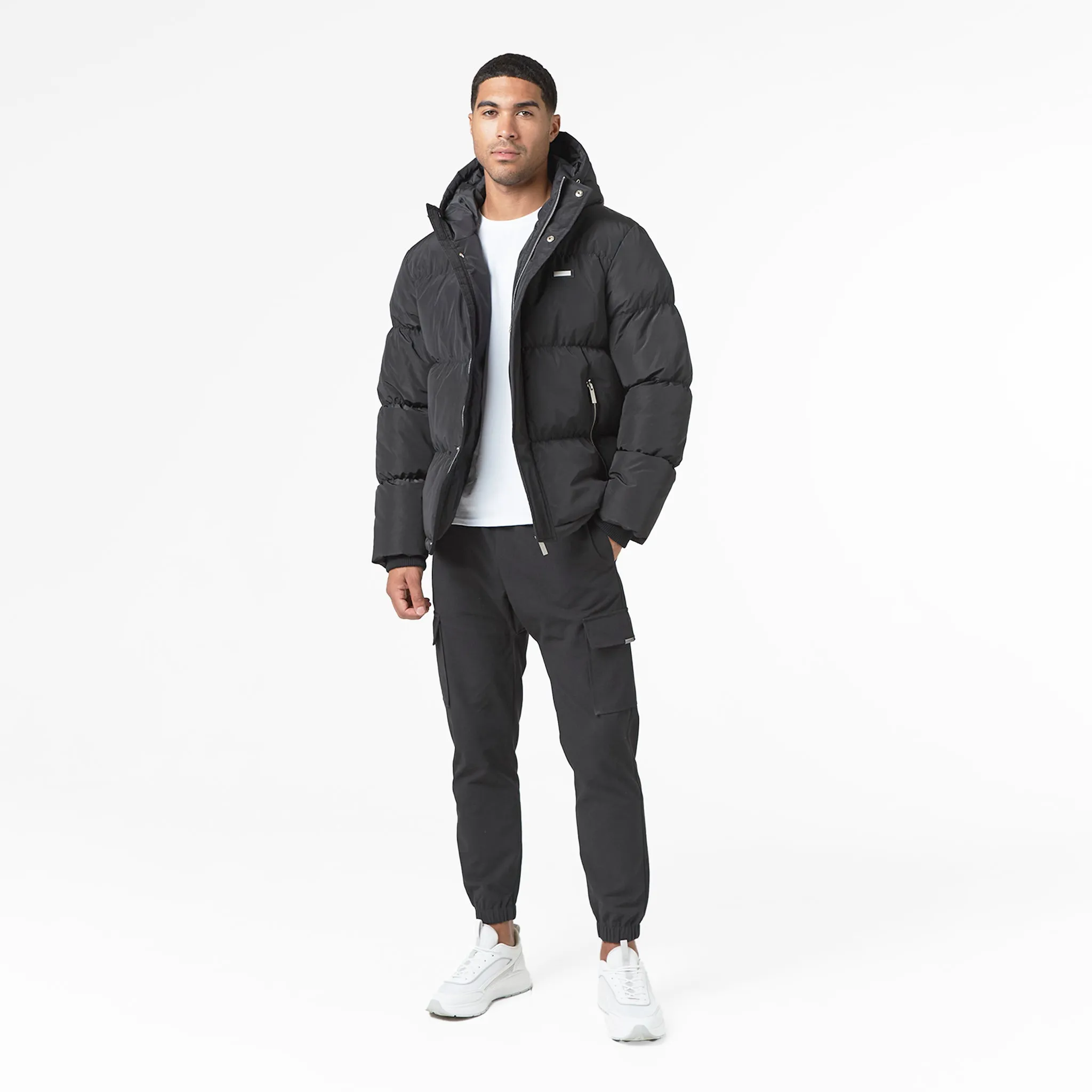 Smart Crinkle Nylon Puffer Jacket | Black