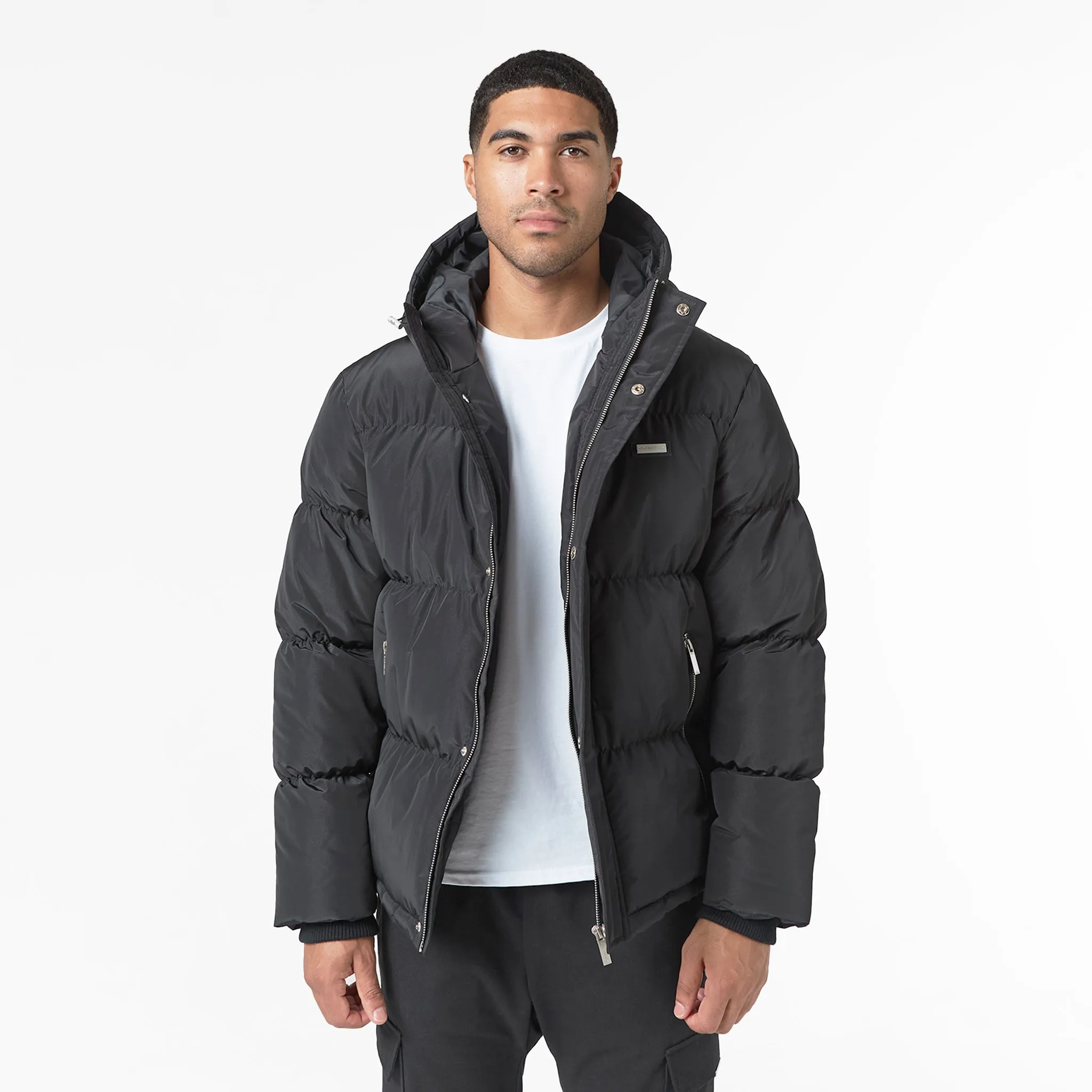 Smart Crinkle Nylon Puffer Jacket | Black