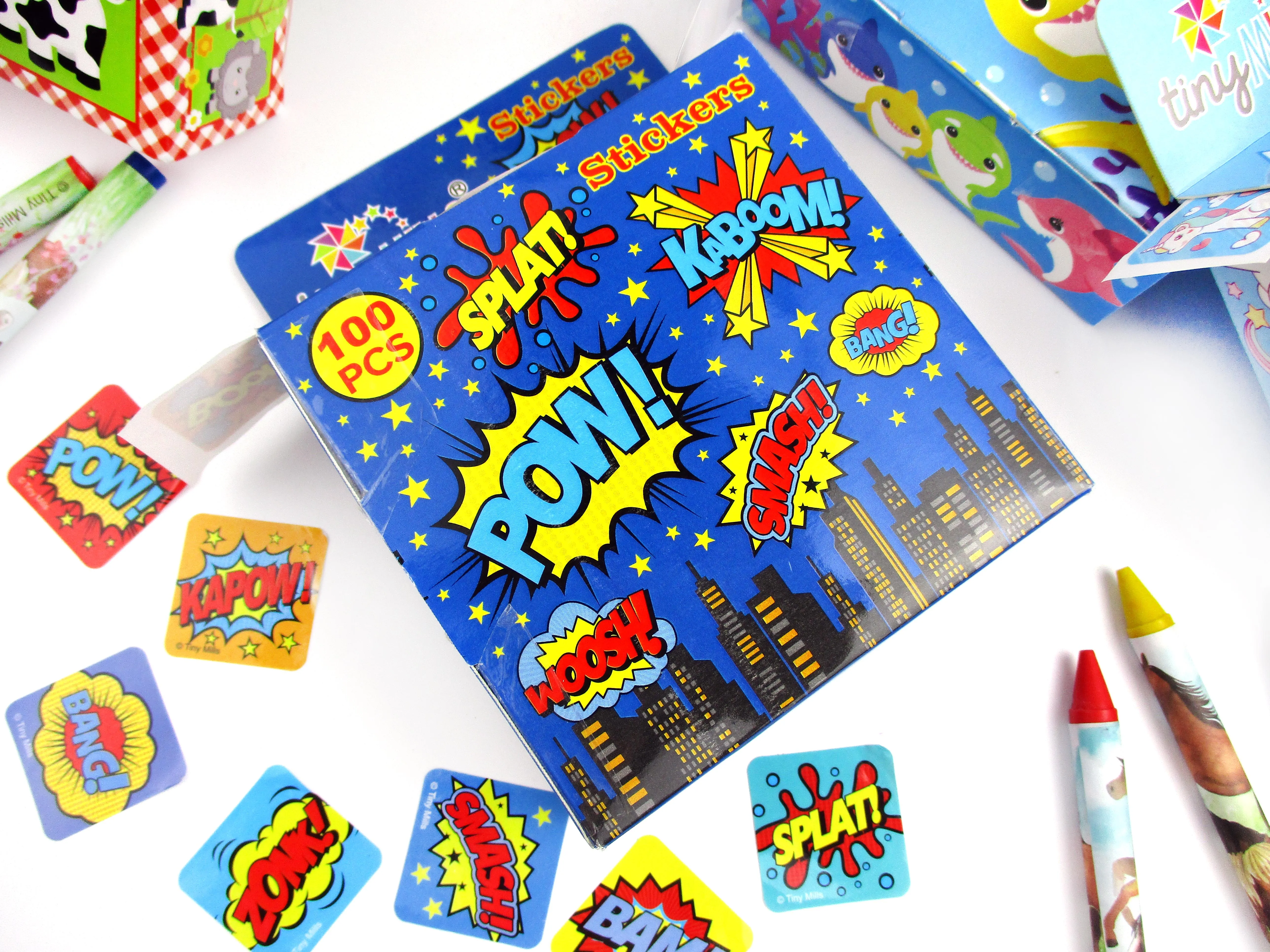 Superhero Stickers 100 Stickers/Dispenser, Pack of 1, 6 or 12 Dispensers