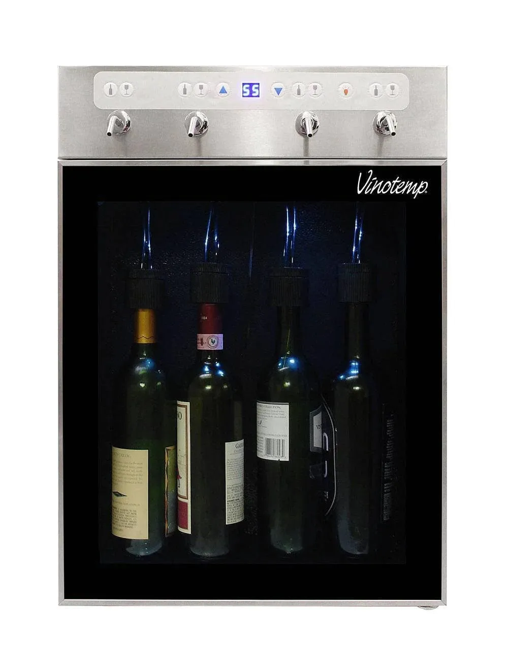 The Vinotemp WineSteward™ Four-Bottle Wine Dispenser with 2 Gas Cylinders (Stainless Steel)