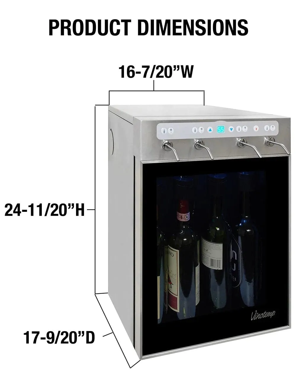 The Vinotemp WineSteward™ Four-Bottle Wine Dispenser with 2 Gas Cylinders (Stainless Steel)