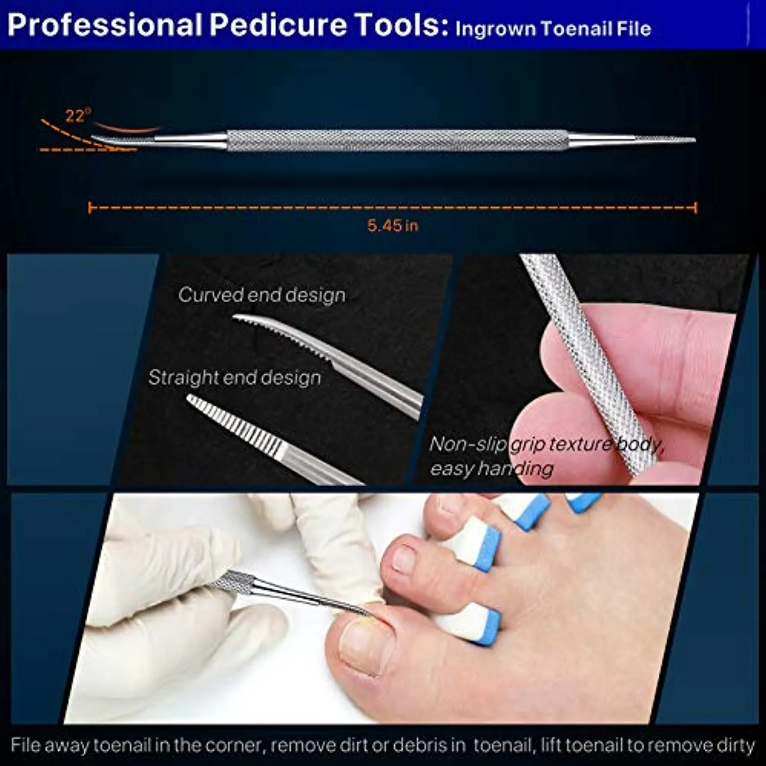 Toenail Clippers Kit, Toe Nail Clippers Adult Thick Nails Long Handle, Professional Nail Clippers Set 8pcs (Black)