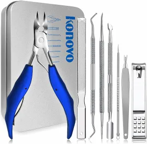 Toenail Clippers Kit, Toe Nail Clippers Adult Thick Nails Long Handle, Professional Nail Clippers Set 8pcs (Black)