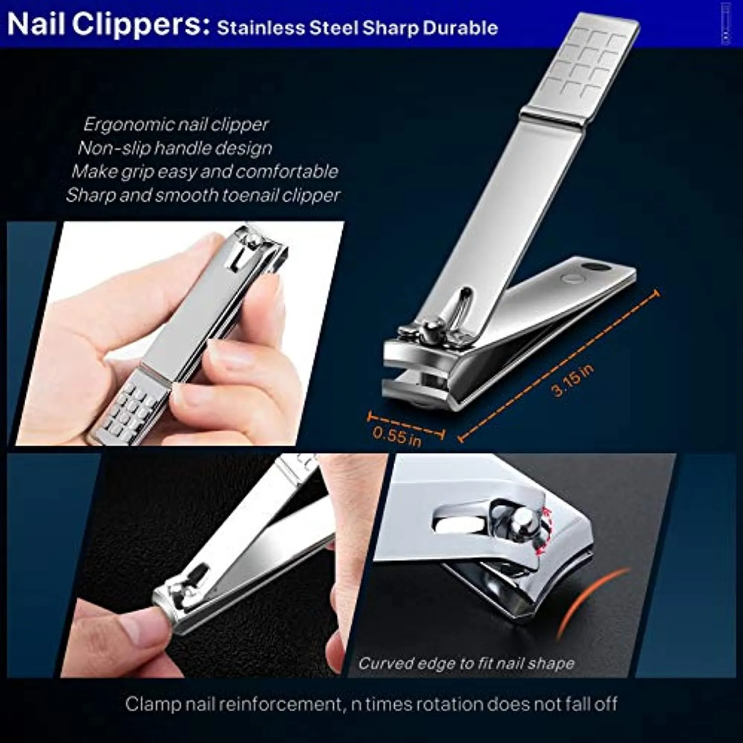 Toenail Clippers Kit, Toe Nail Clippers Adult Thick Nails Long Handle, Professional Nail Clippers Set 8pcs (Black)