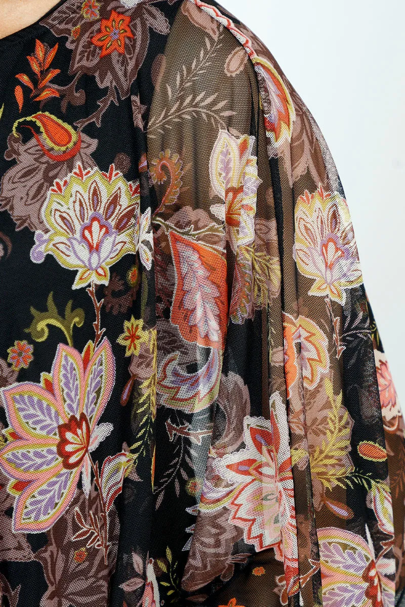 Top Ligne Floral Scrolls Sheer Top