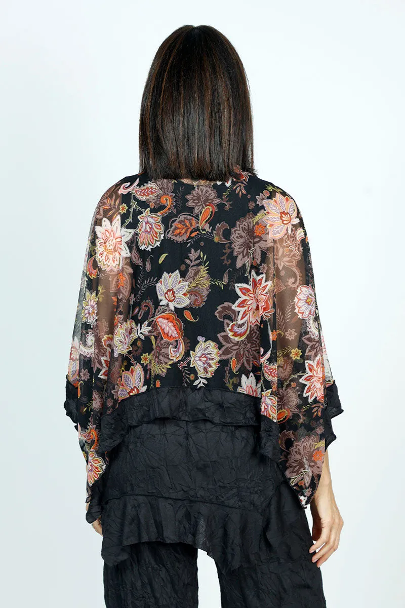 Top Ligne Floral Scrolls Sheer Top
