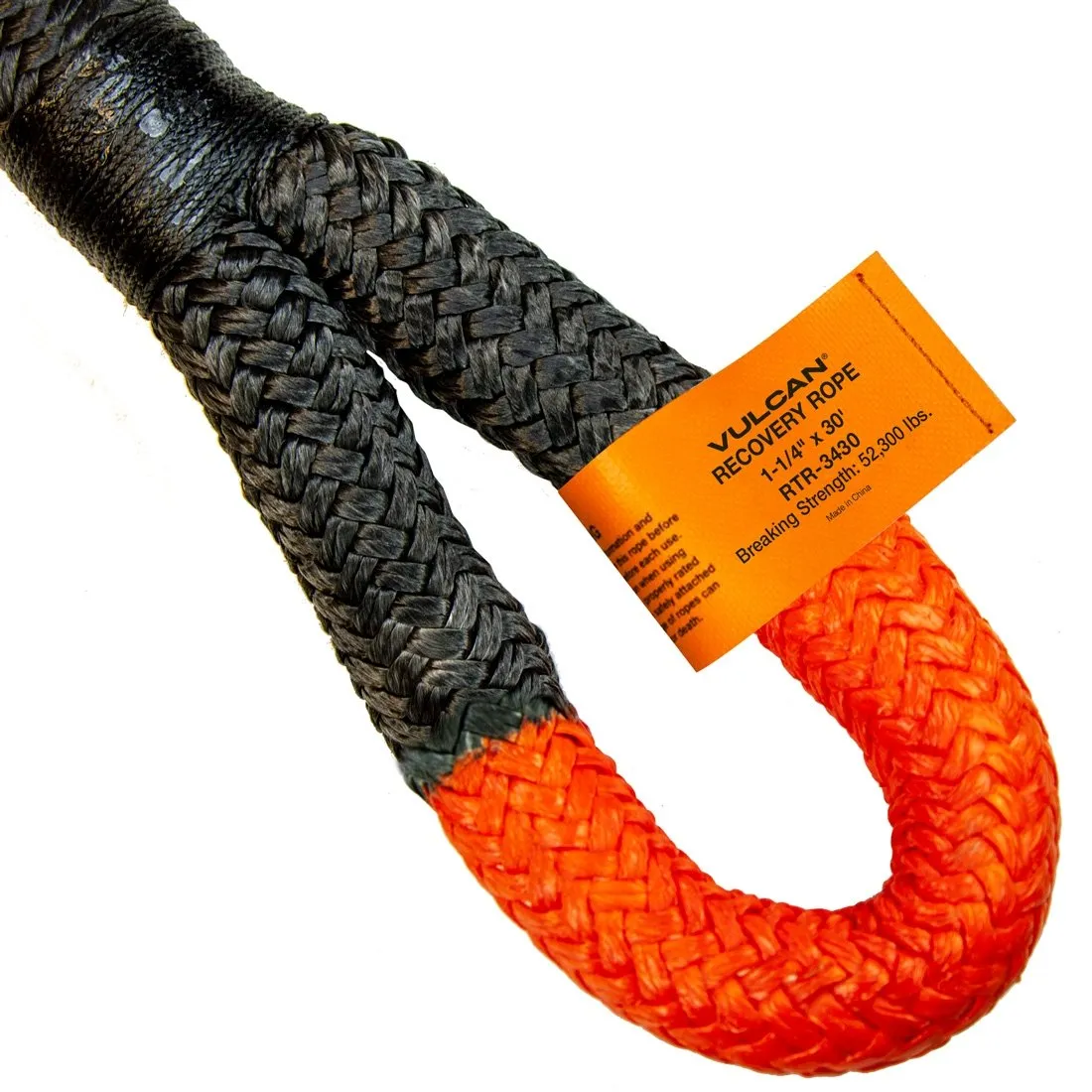 VULCAN Off-Road Double Braided Recovery Rope Kit with 1-1/4 Inch x 30 Foot Rope - Two Shackles and Vented Storage Bag - 52,300 Pound Breaking Strength - Orange - Black